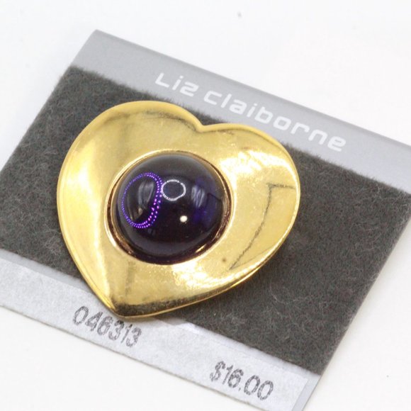 LIZ CLAIBORNE PURPLE AMETHYST LUCITE CAB HEART VALENTINES 80s PIN - Picture 2 of 3